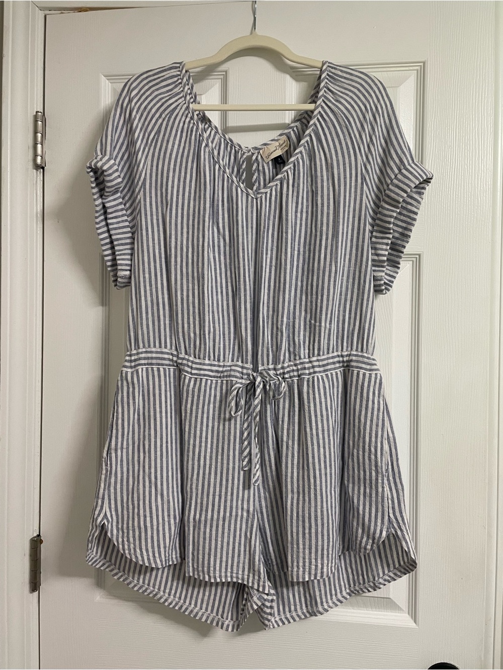 Universal Thread Blue and White Striped Shorts Romper
